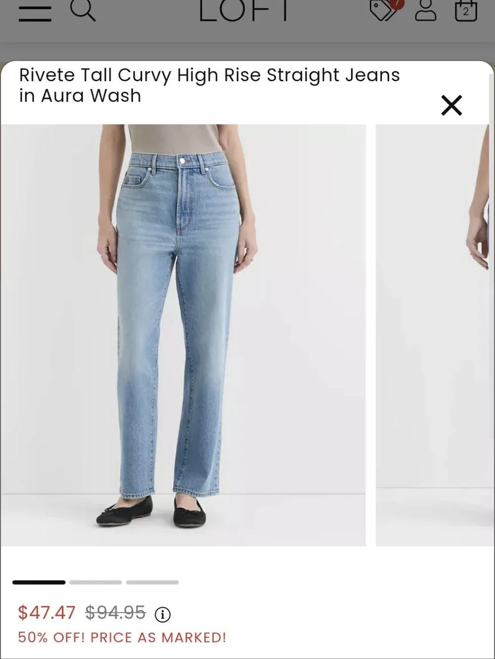 Ann Taylor Loft Rivete tall curvy high rise straight jeans, Aura wash 31